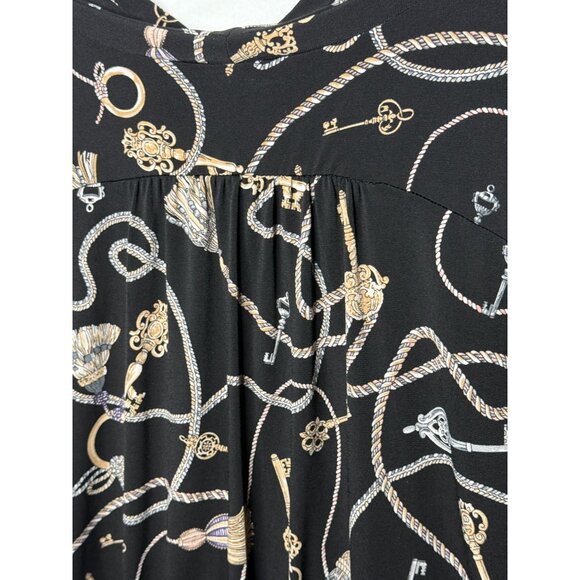 White House Black Market Key Tassel Surplice Top Black Gold XL - Picture 10 of 10